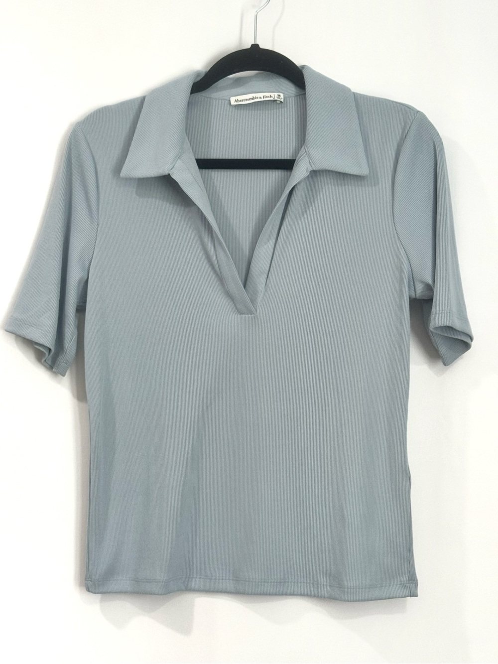 Abercrombie & Fitch Top Womens Medium Blue Ribbed Stretch Polo NWOT
